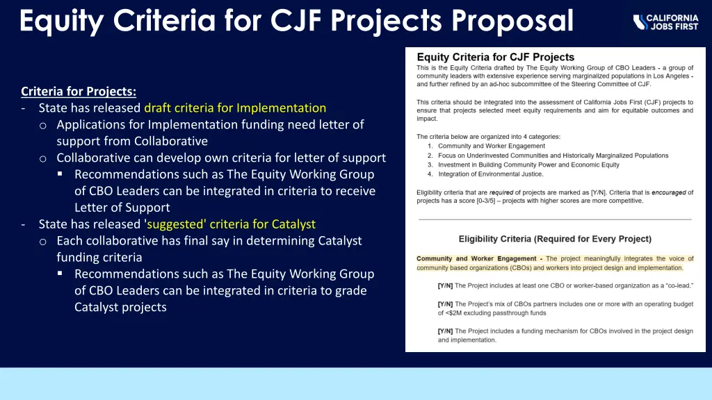equity criteria for cjf projects proposal