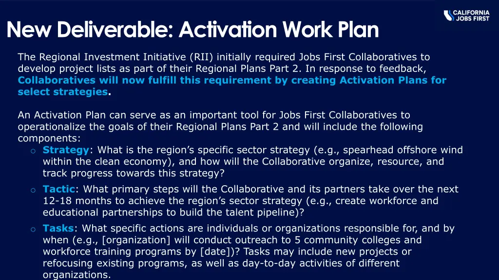 new deliverable activation work plan