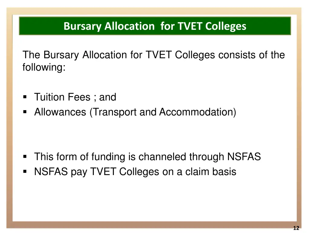 bursary allocation for tvet colleges