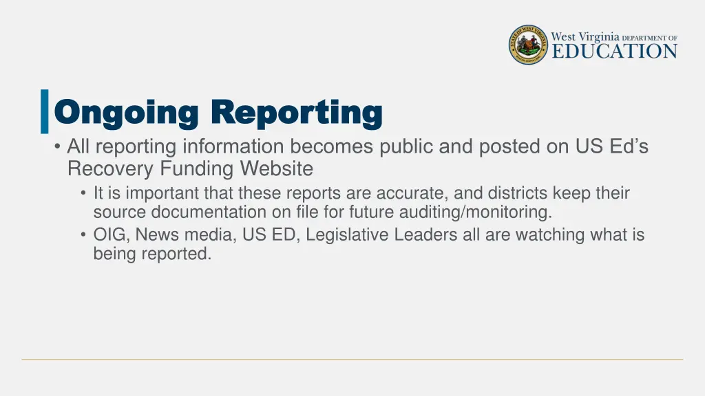 ongoing reporting ongoing reporting all reporting