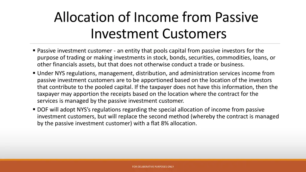 allocation of income from passive investment