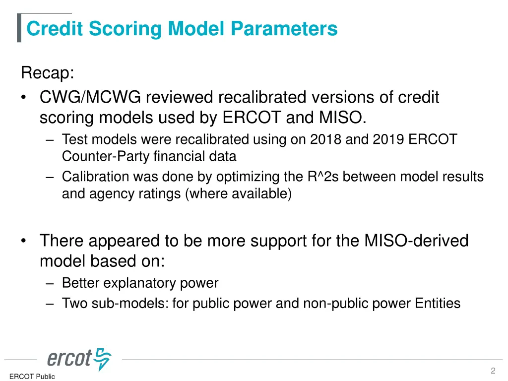 credit scoring model parameters