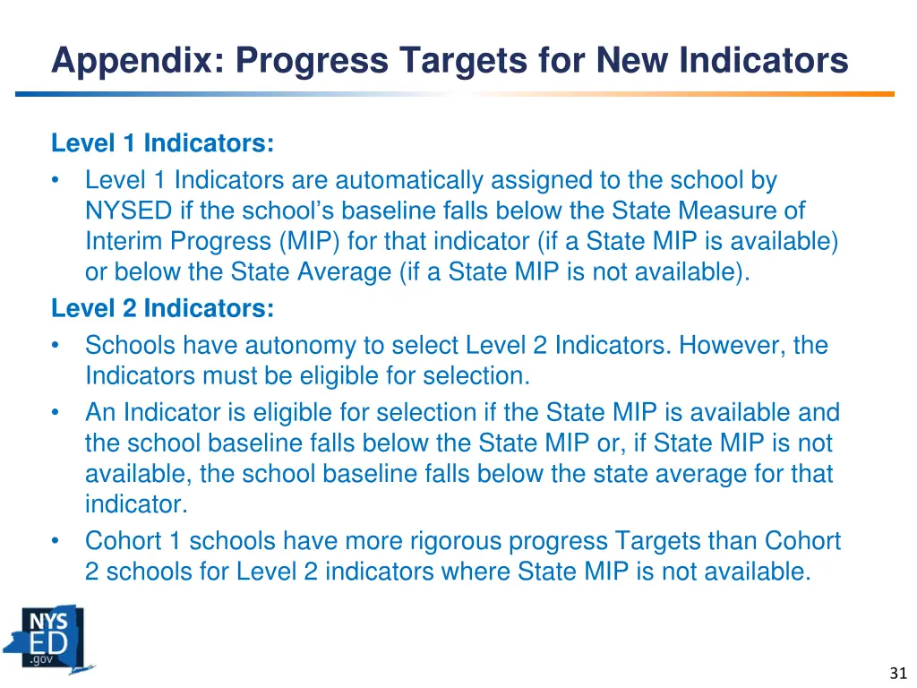 appendix progress targets for new indicators
