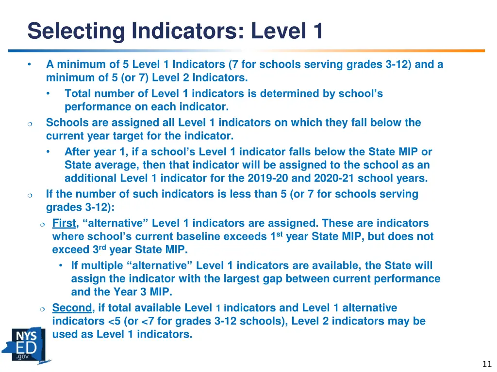 selecting indicators level 1