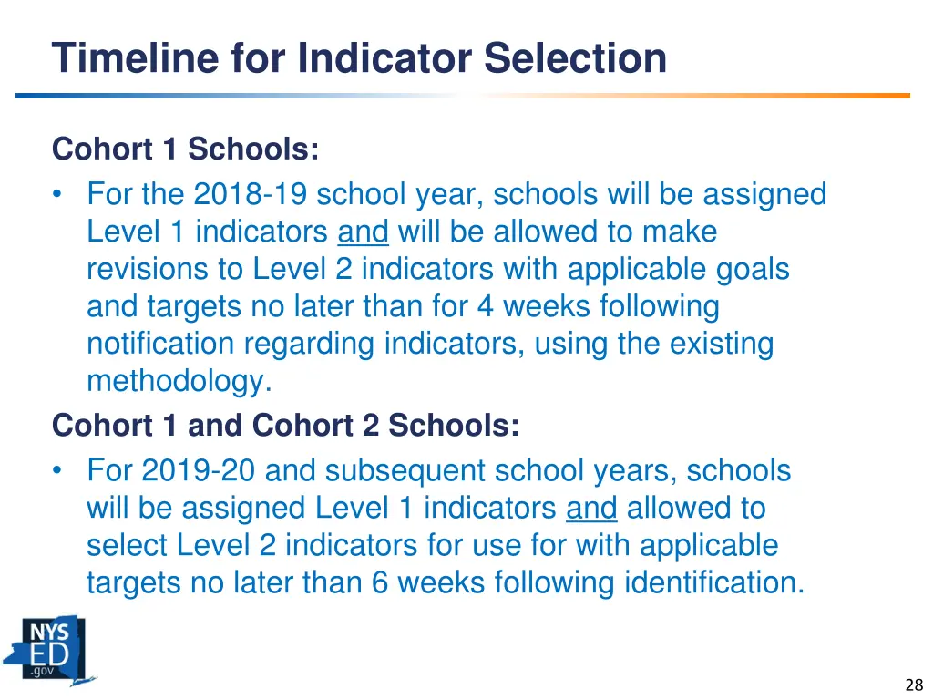 timeline for indicator selection