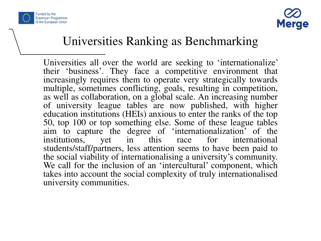 universities ranking as benchmarking