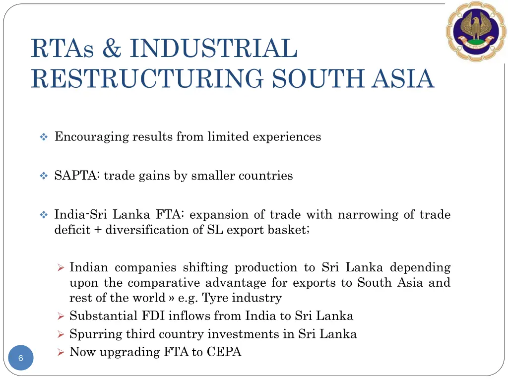 rtas industrial restructuring south asia