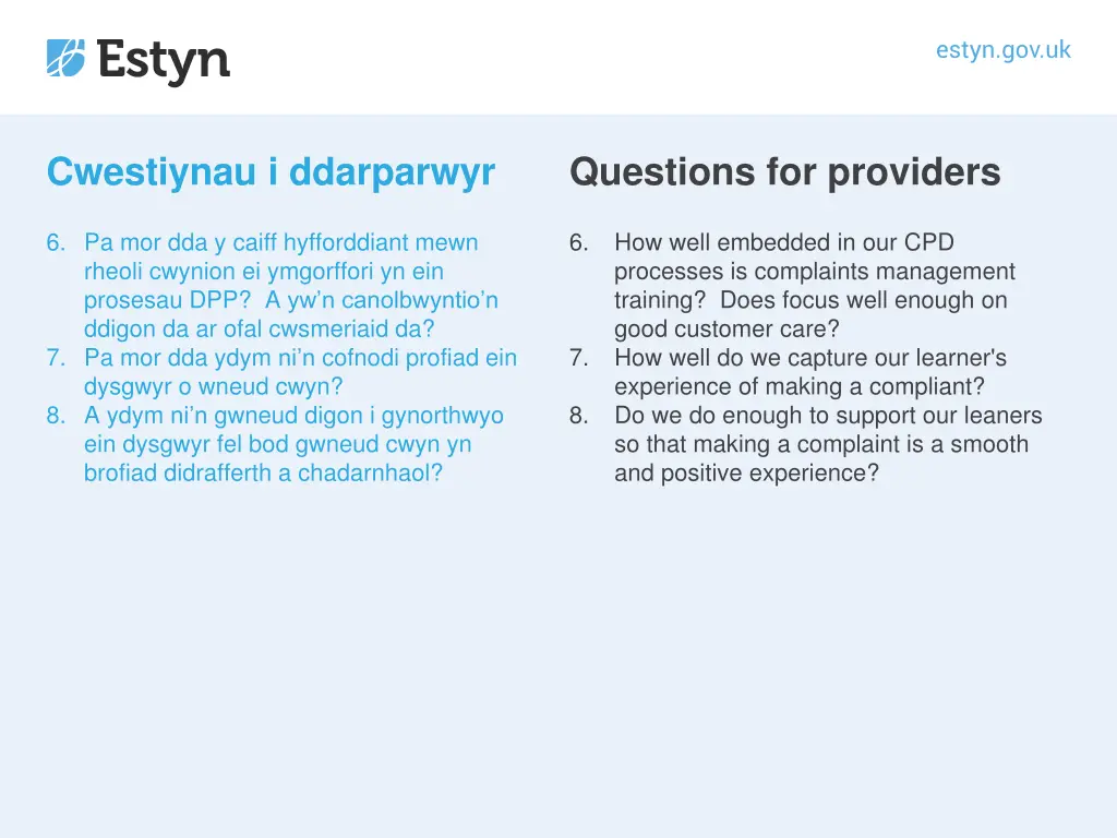 cwestiynau i ddarparwyr 2