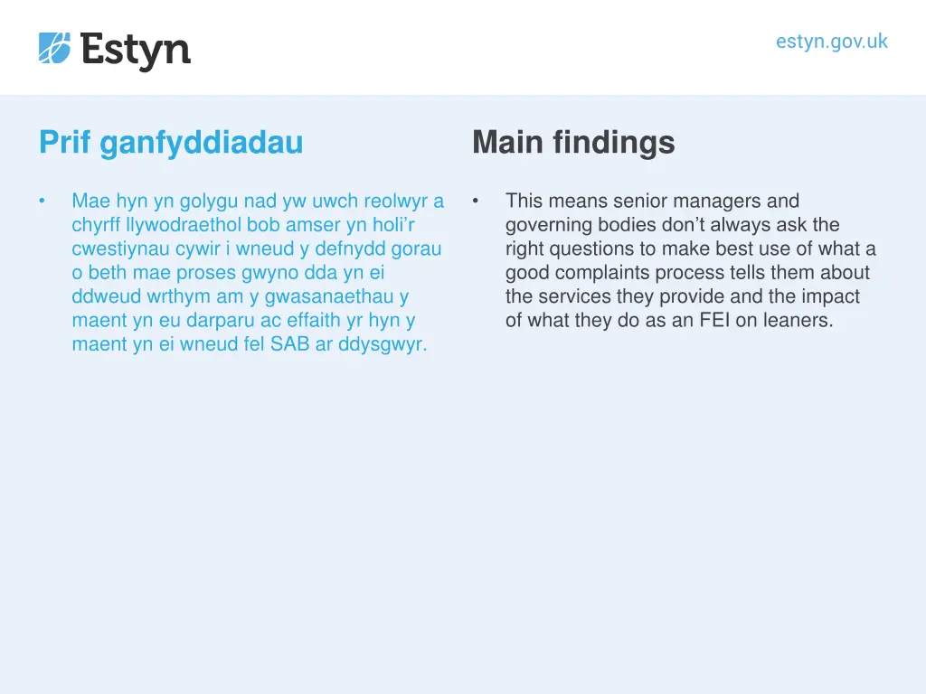 prif ganfyddiadau 8