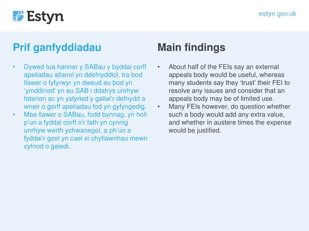 prif ganfyddiadau 9