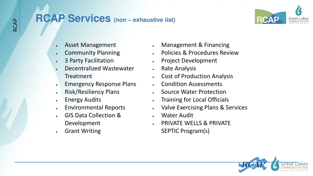 rcap services non exhaustive list