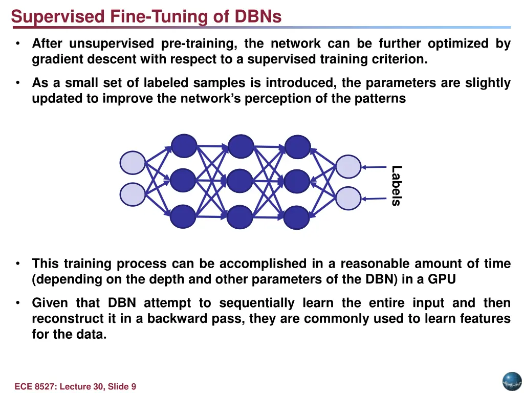 supervised fine tuning of dbns