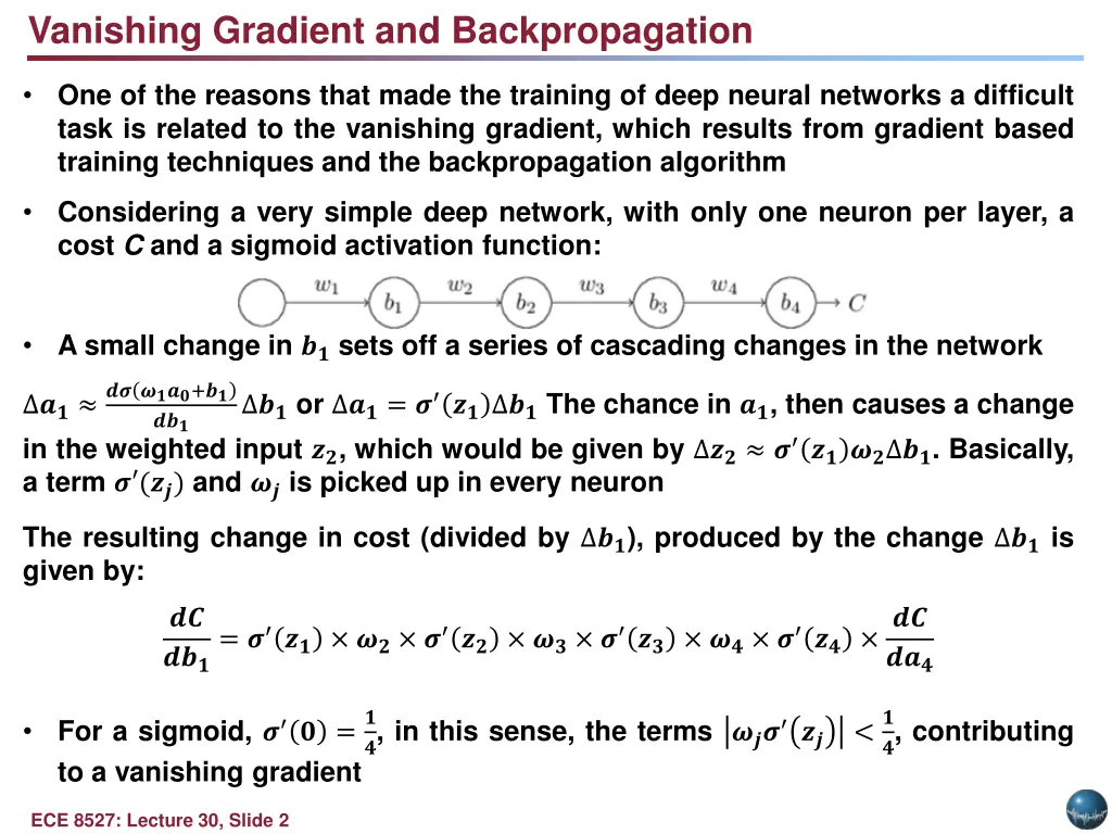 vanishing gradient and backpropagation