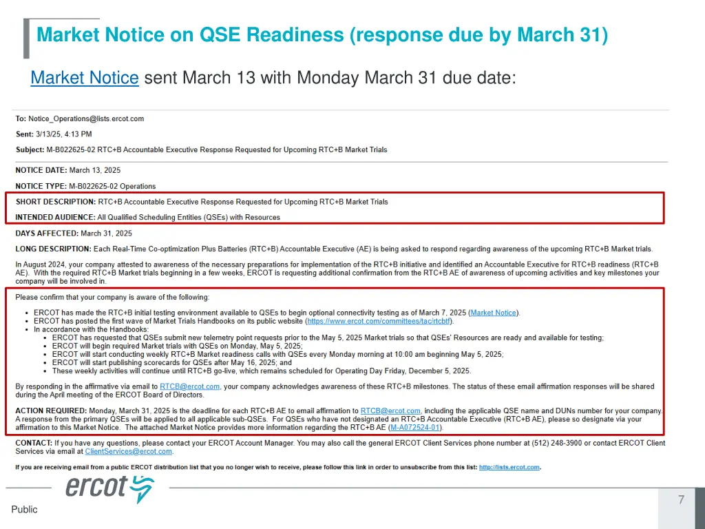 market notice on qse readiness response