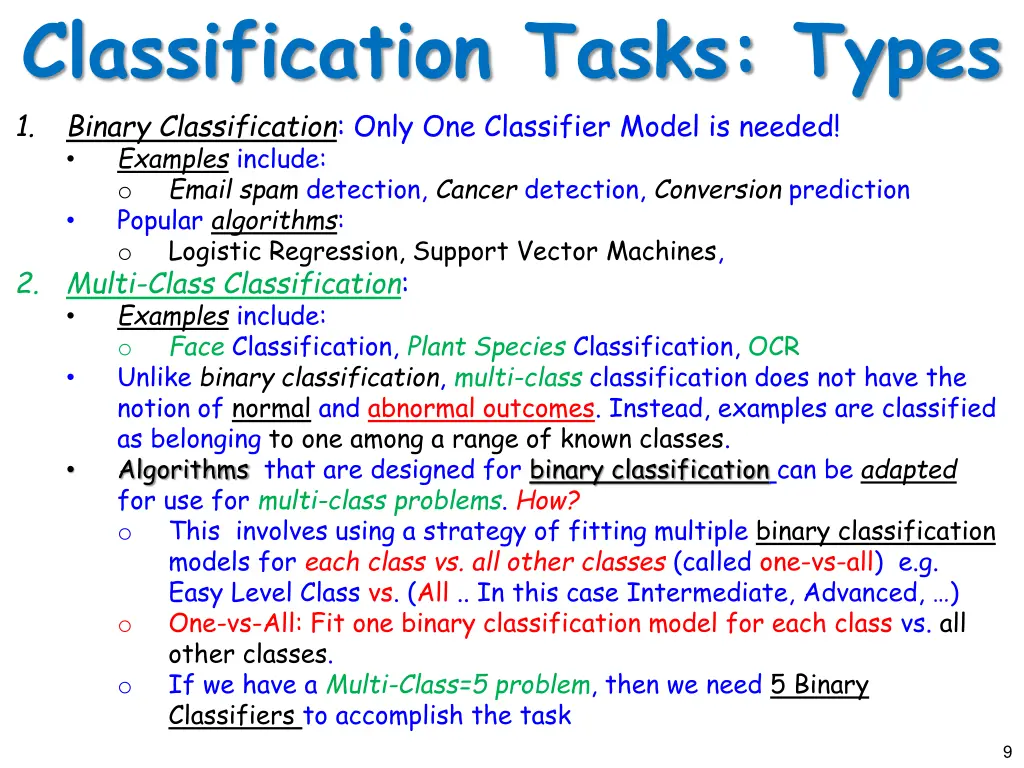 classification tasks types 1 binary 1