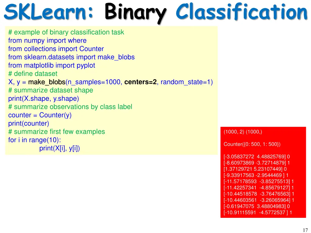 sklearn binary classification example of binary