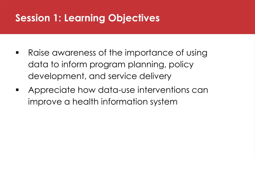 session 1 learning objectives
