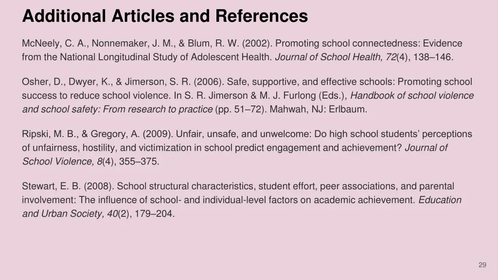 additional articles and references