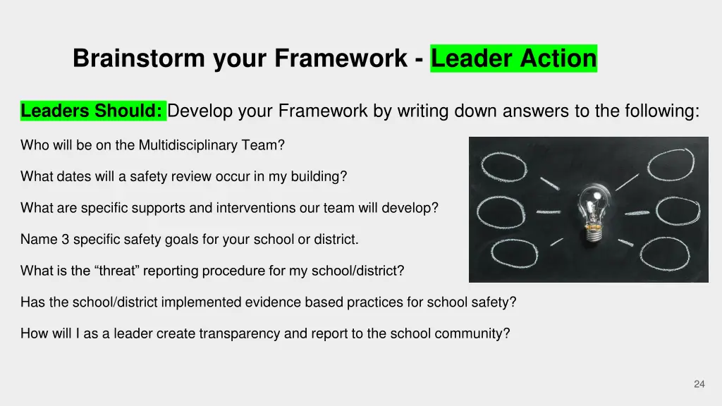 brainstorm your framework leader action