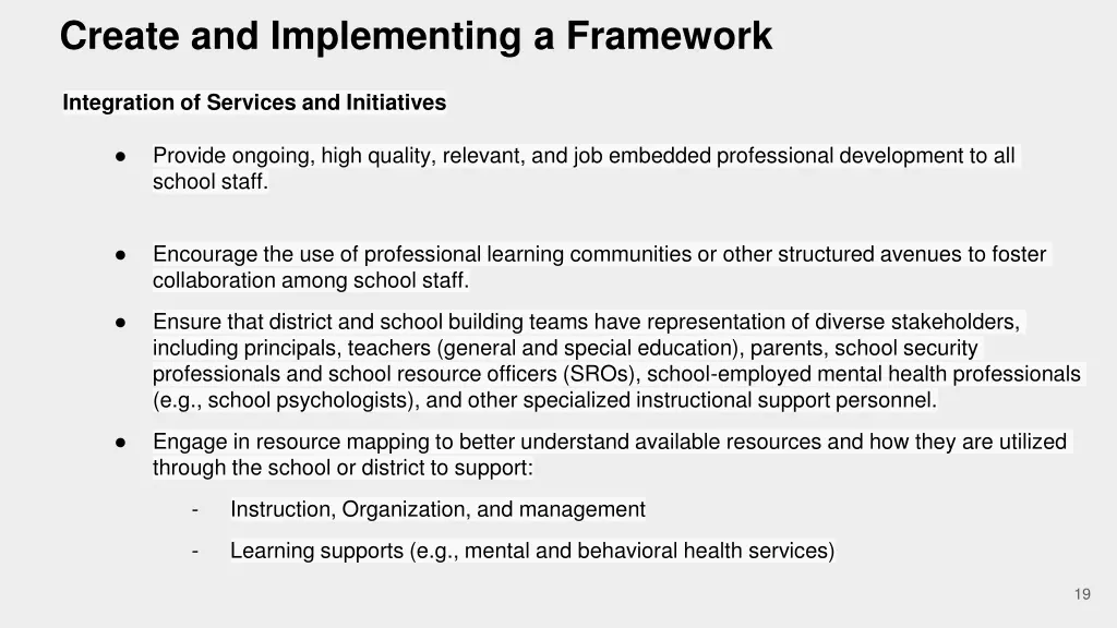 create and implementing a framework