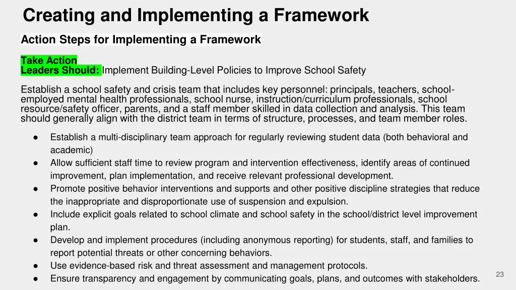 creating and implementing a framework 1