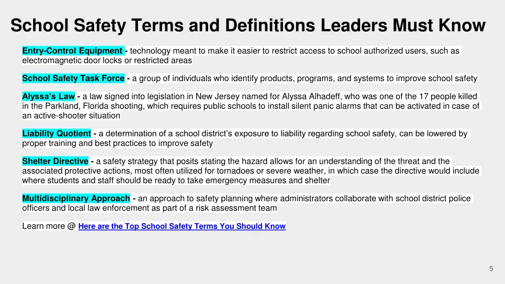 school safety terms and definitions leaders must 1