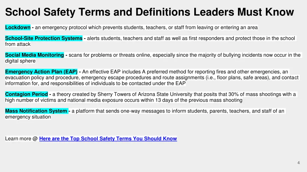 school safety terms and definitions leaders must