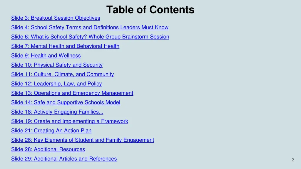 table of contents