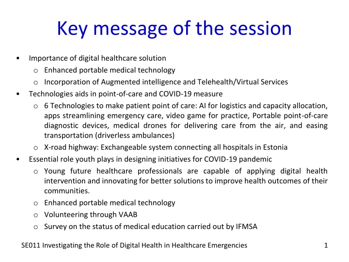 key message of the session