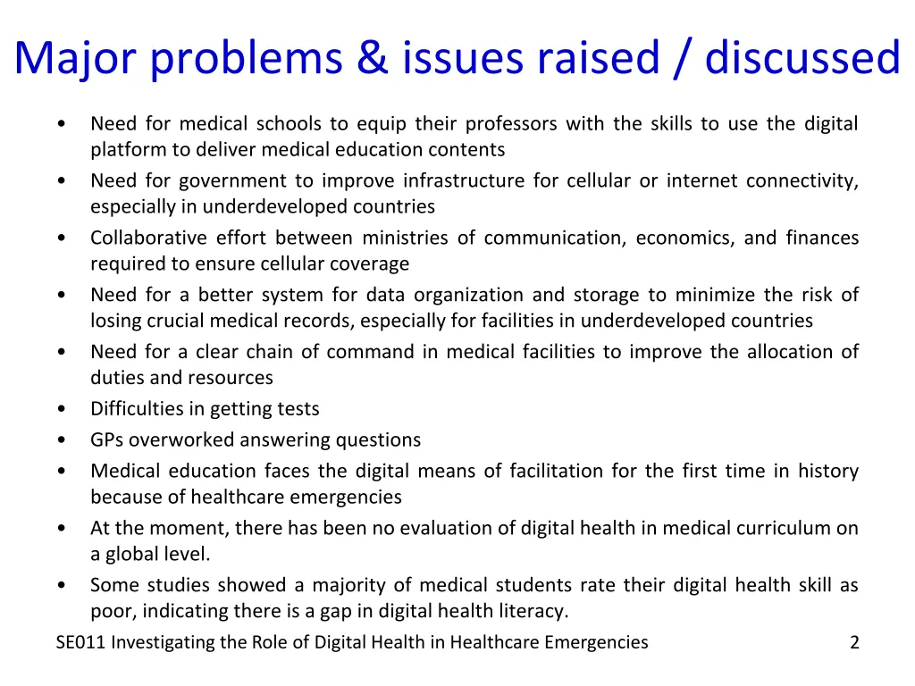 major problems issues raised discussed