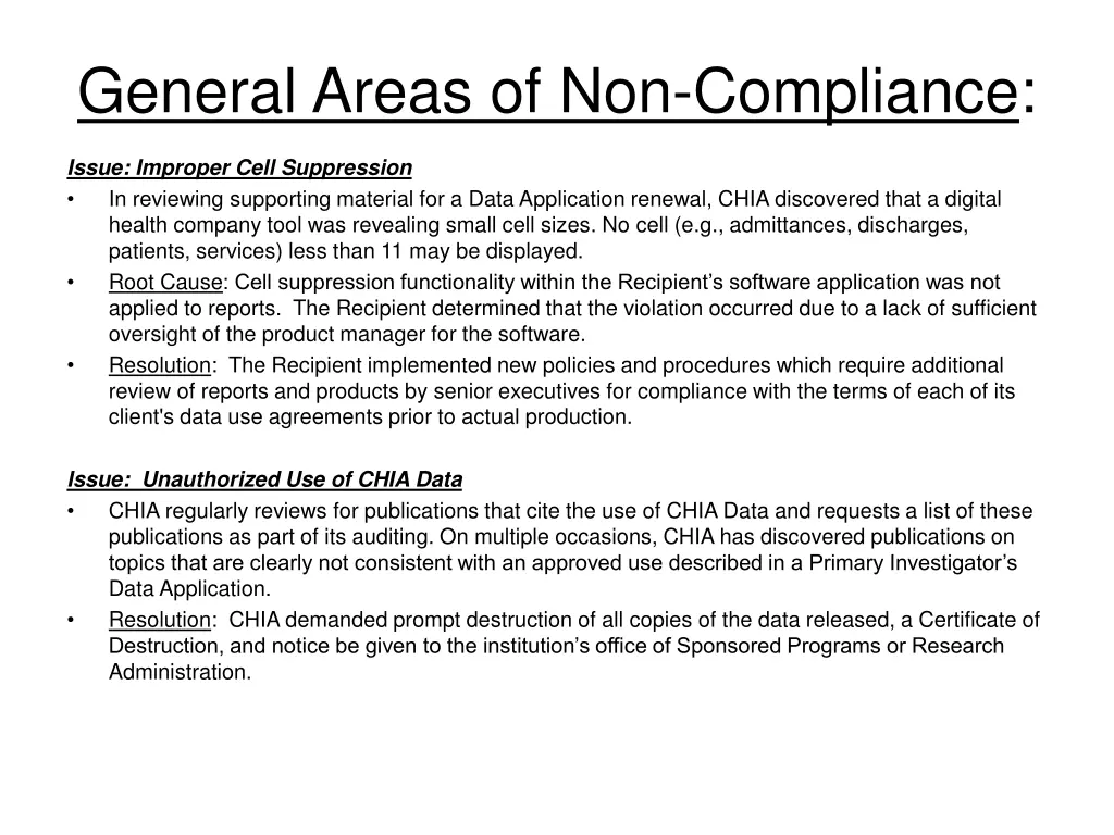 general areas of non compliance 2
