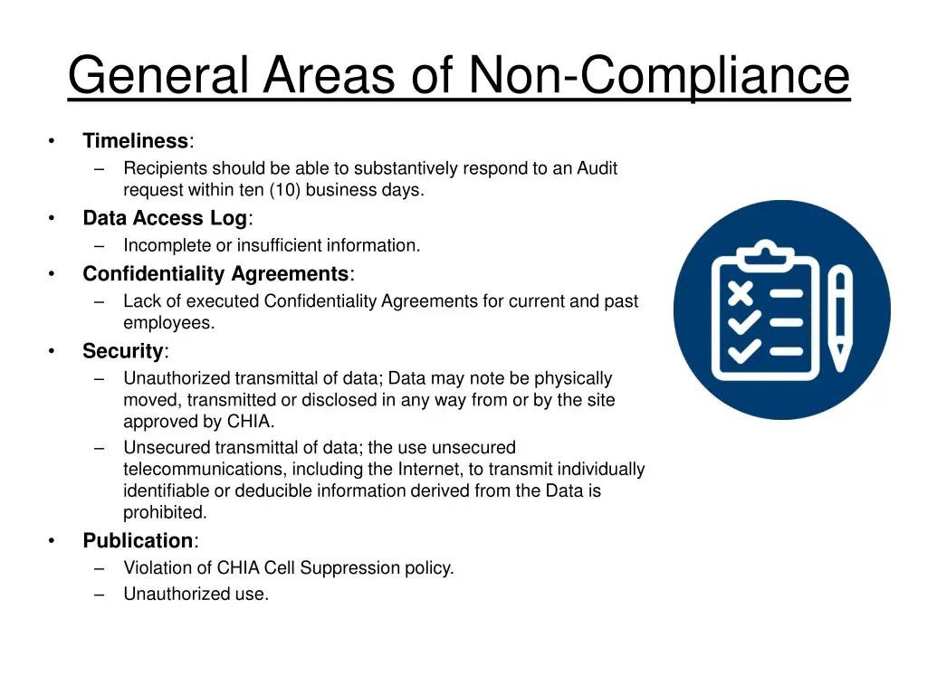 general areas of non compliance