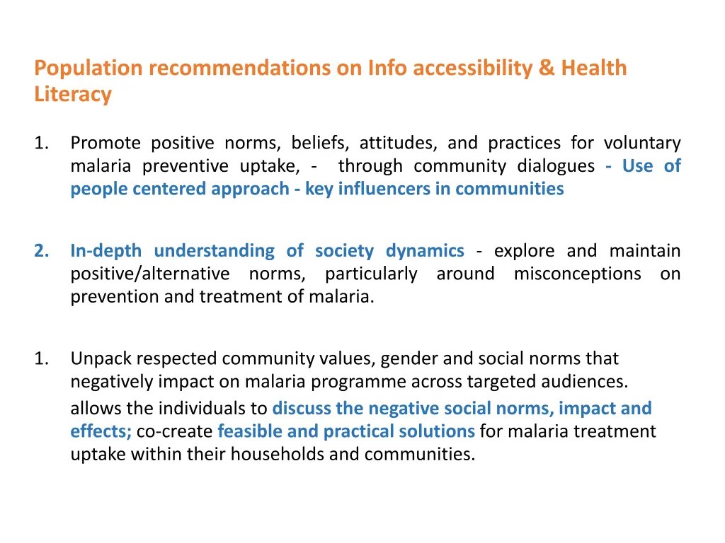 population recommendations on info accessibility