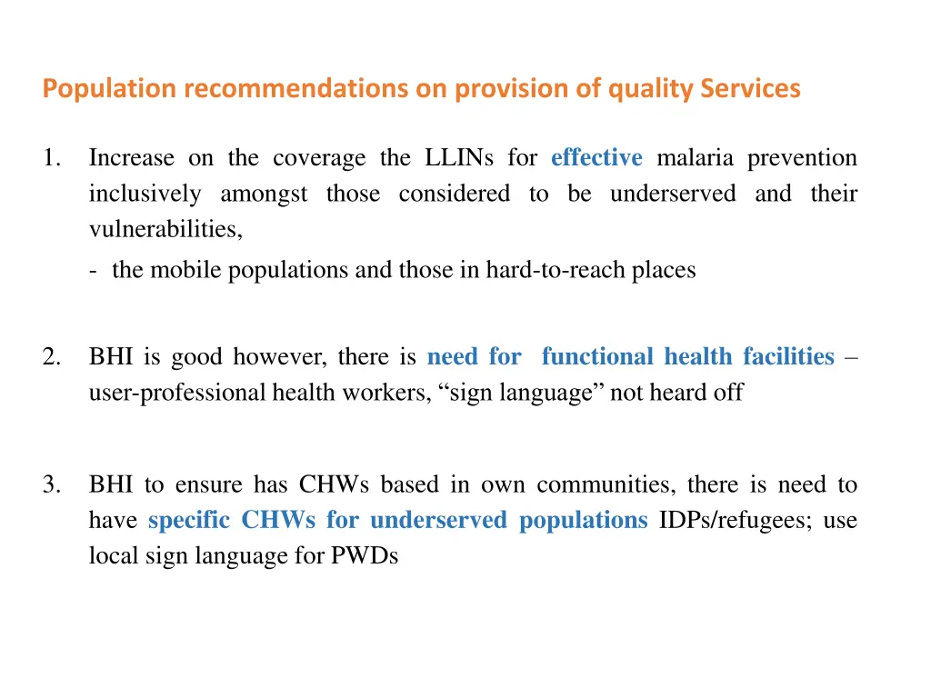 population recommendations on provision