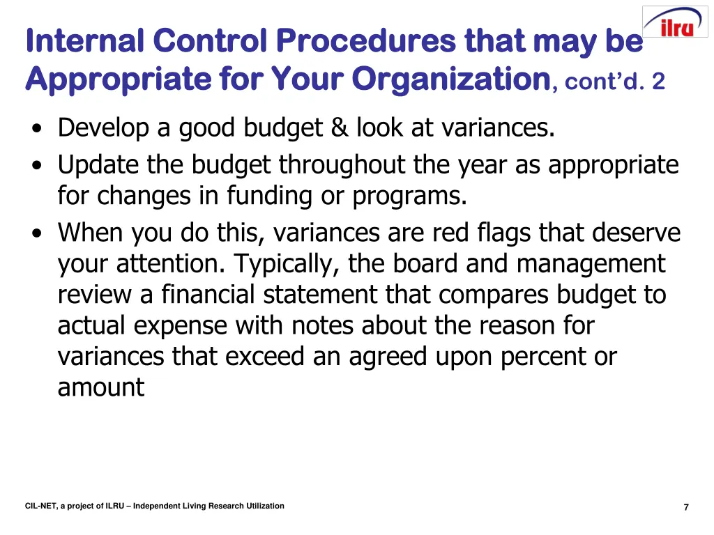 internal control procedures that may be internal