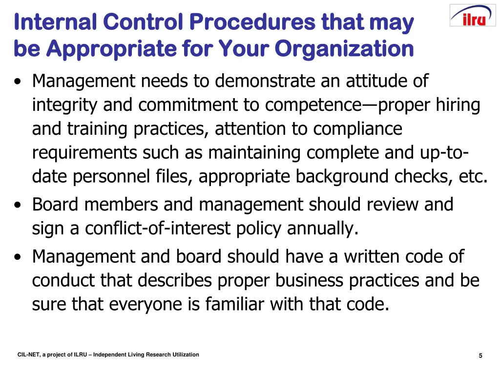 internal internal c control be be appropriate