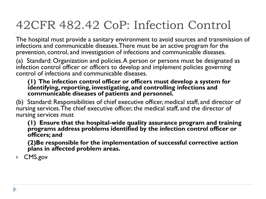 42cfr 482 42 cop infection control