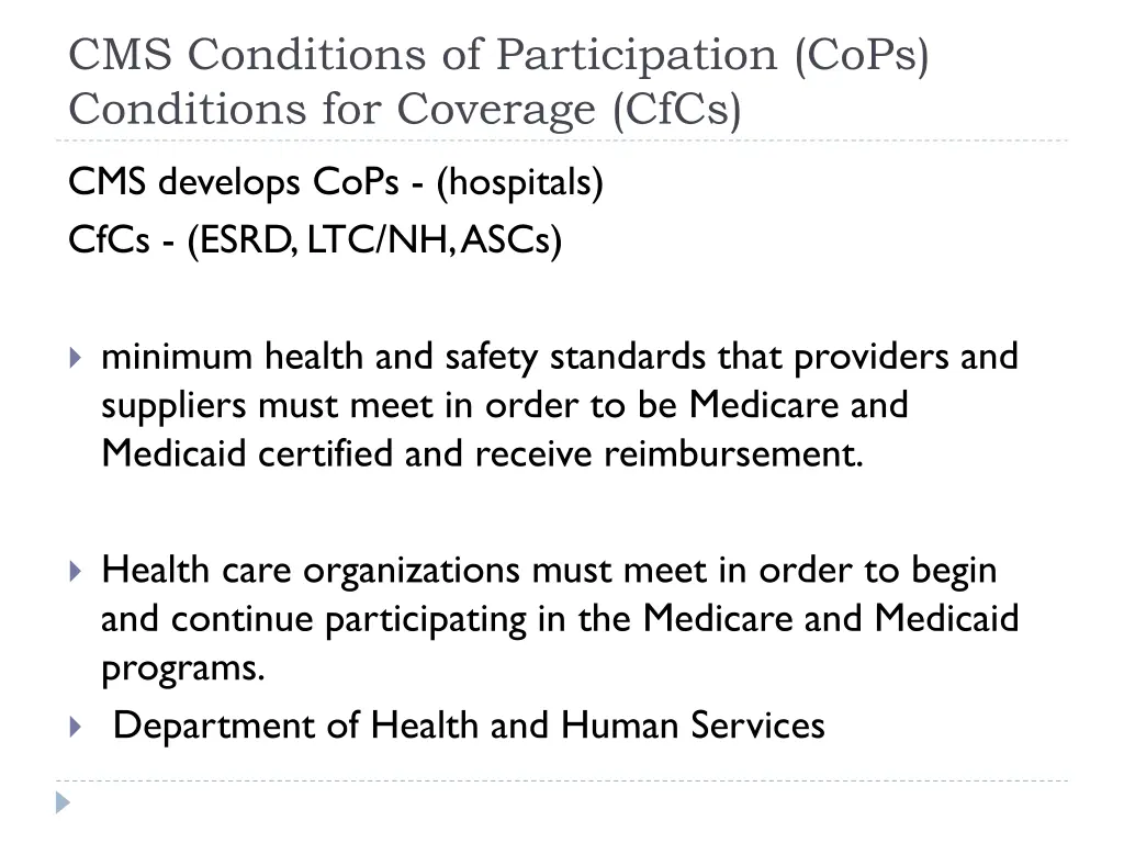 cms conditions of participation cops conditions