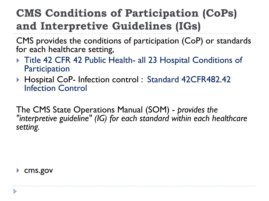 cms conditions of participation cops