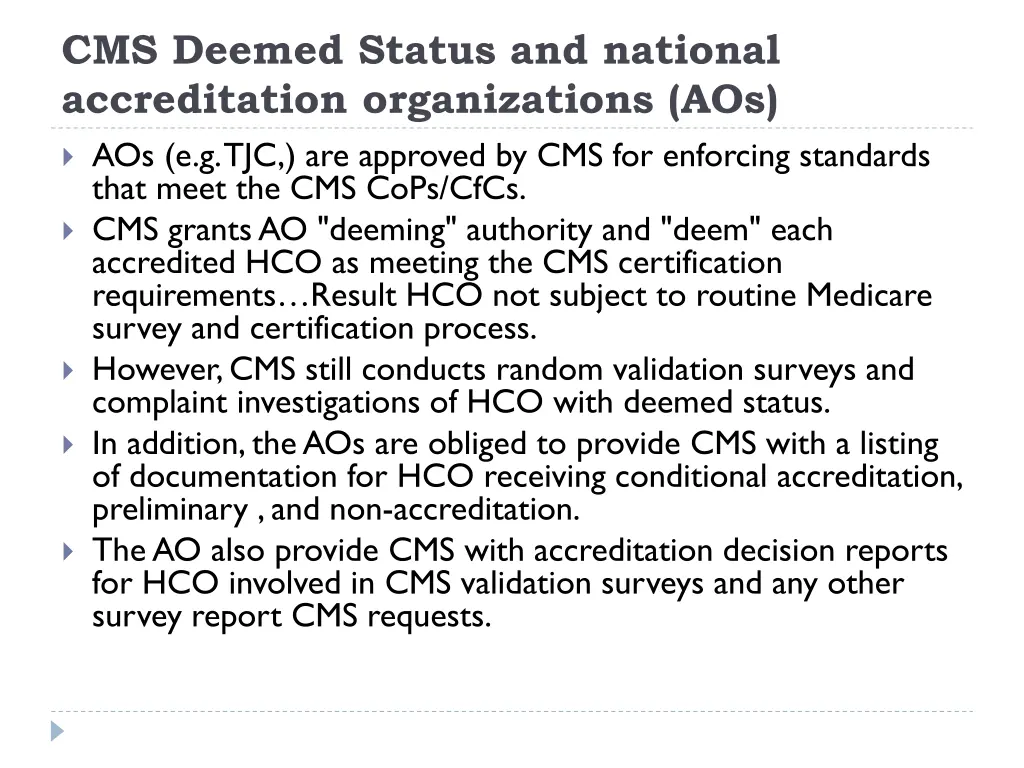 cms deemed status and national accreditation