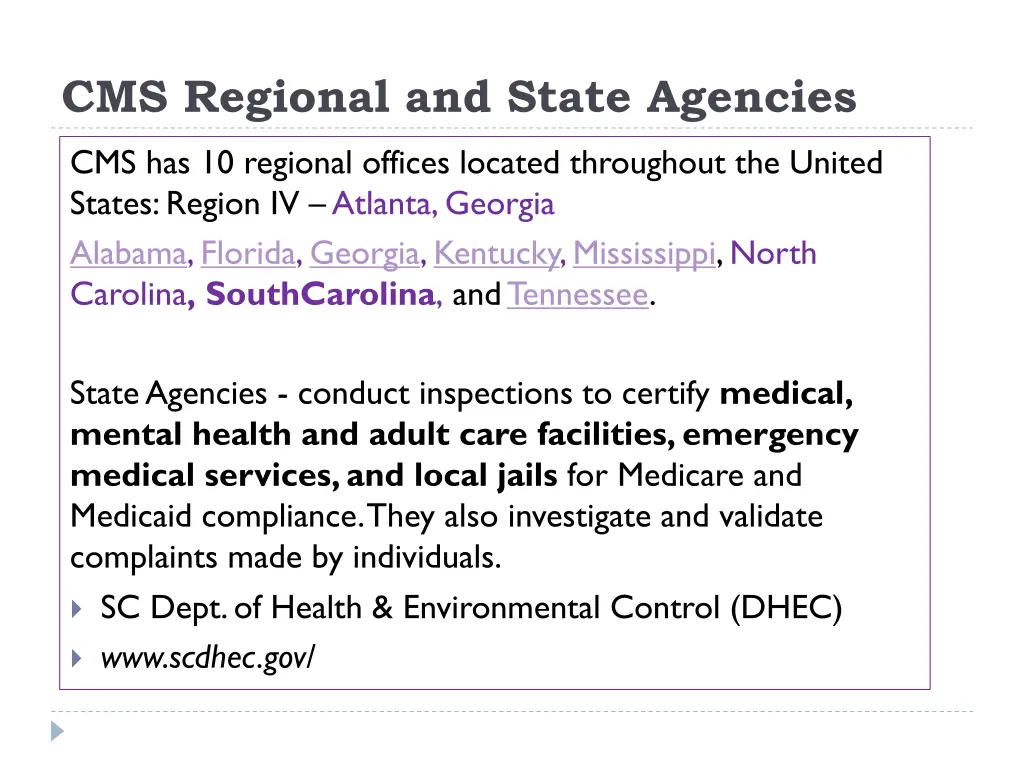 cms regional and state agencies