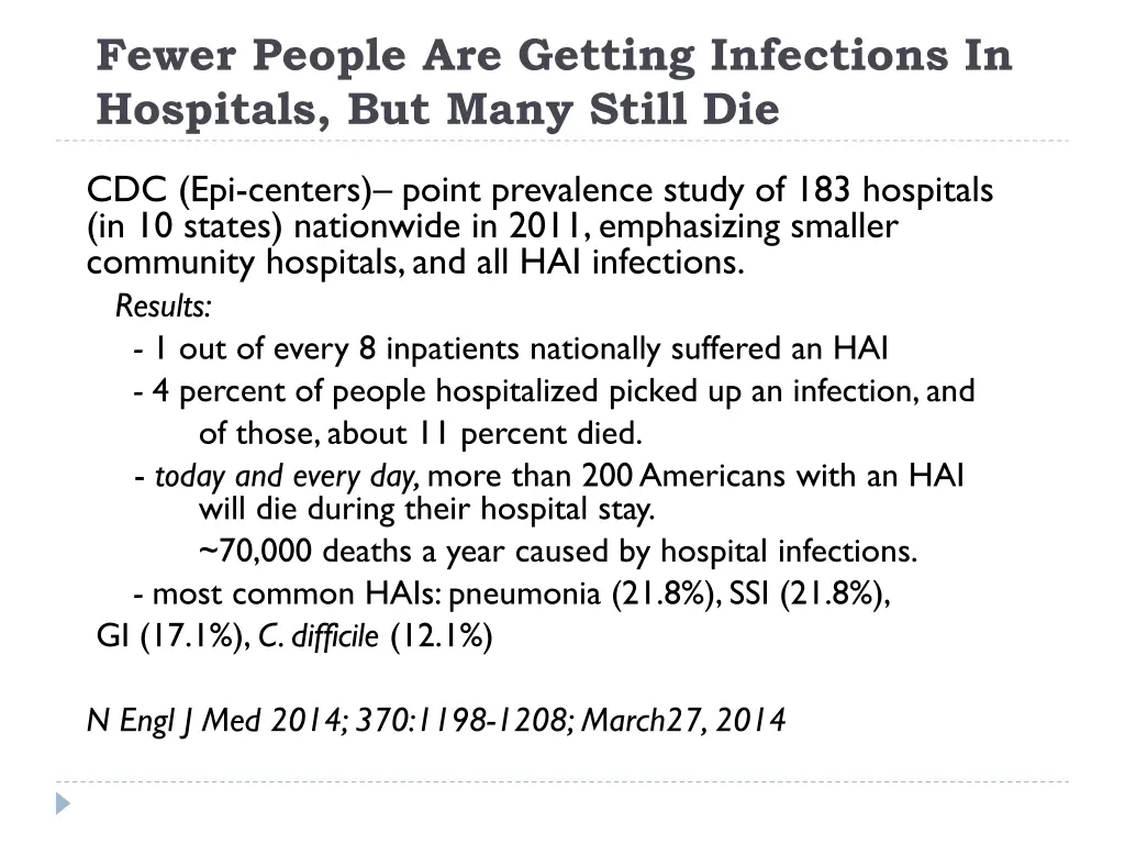 fewer people are getting infections in hospitals