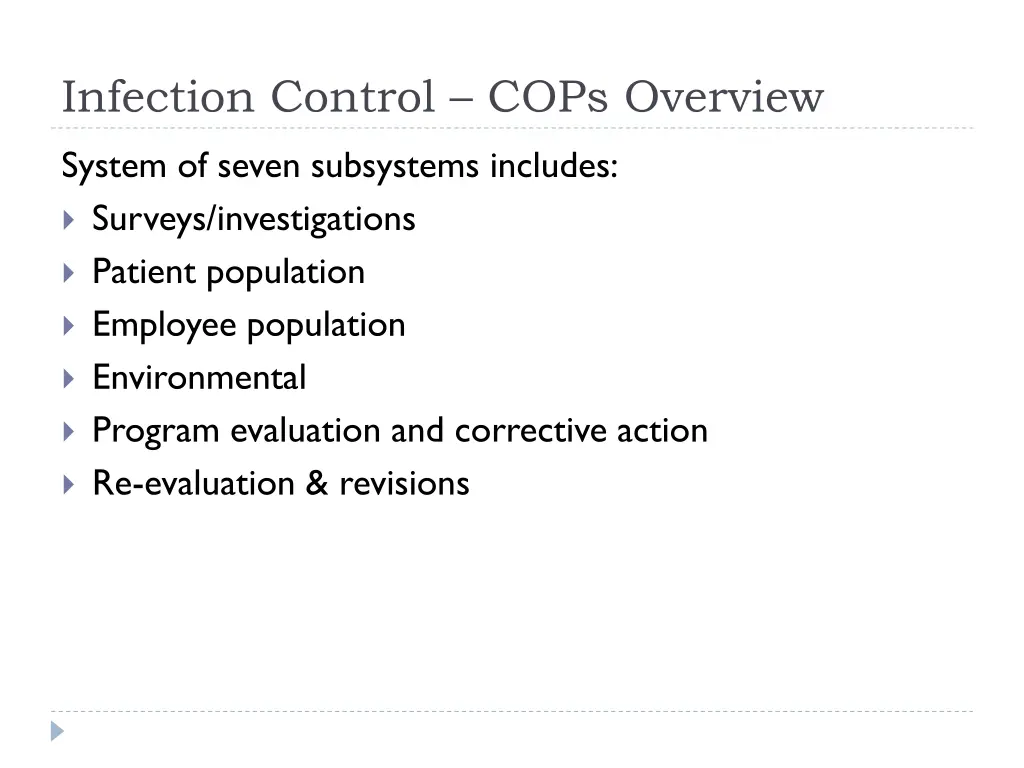 infection control cops overview