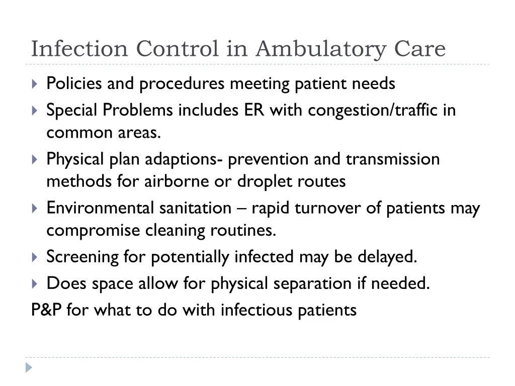 infection control in ambulatory care