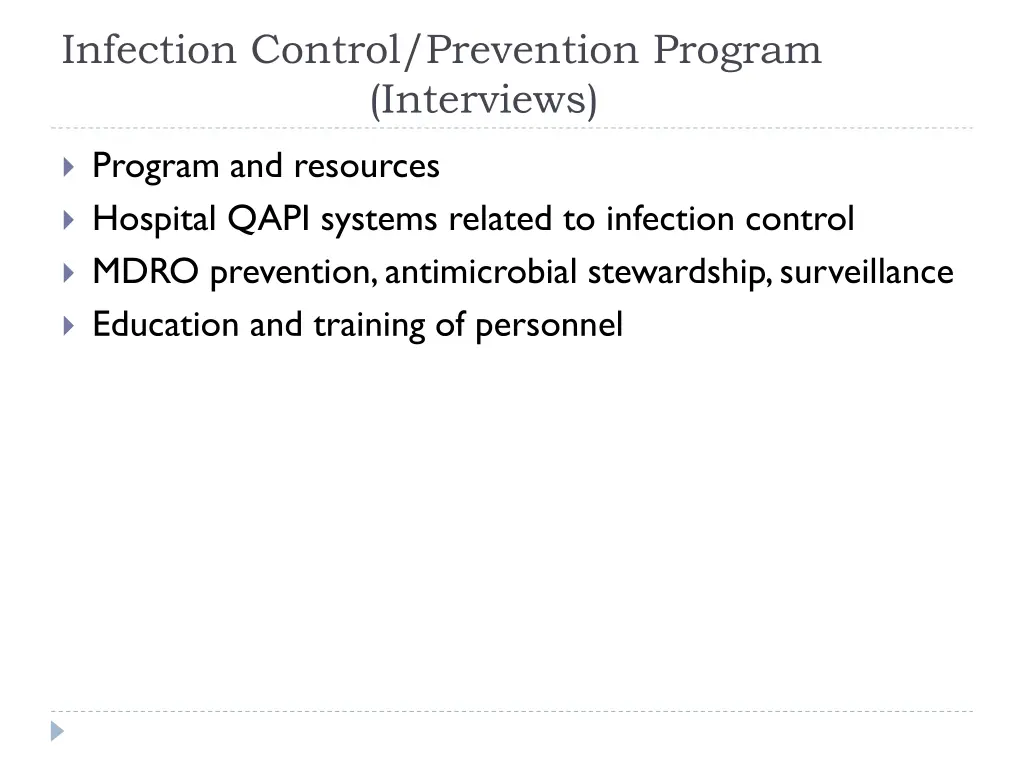 infection control prevention program interviews