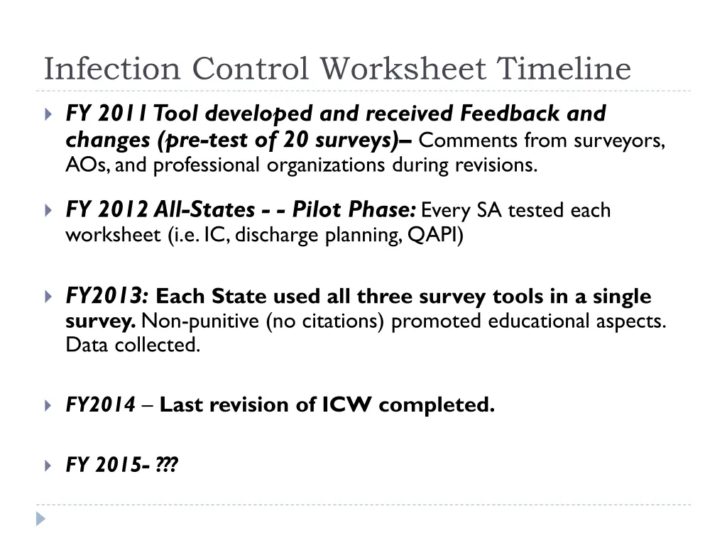 infection control worksheet timeline