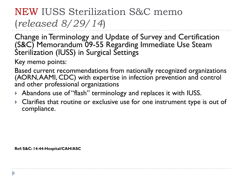 new iuss sterilization s c memo released