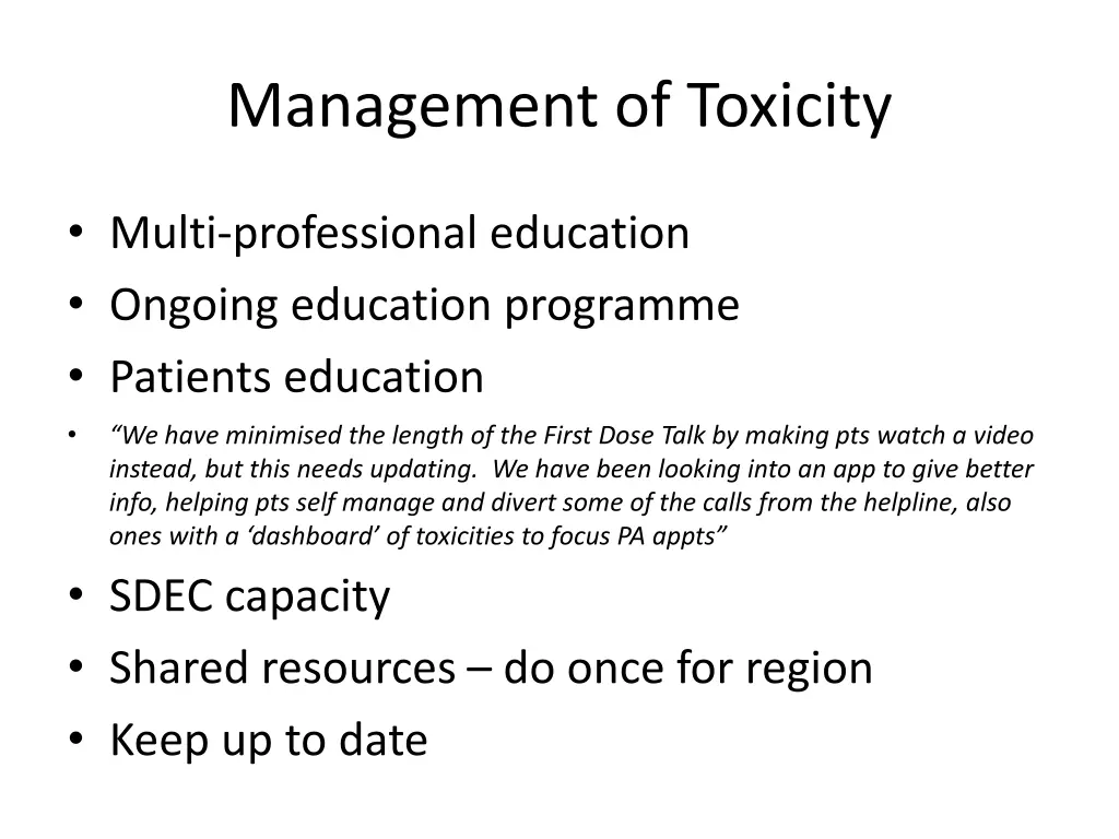 management of toxicity