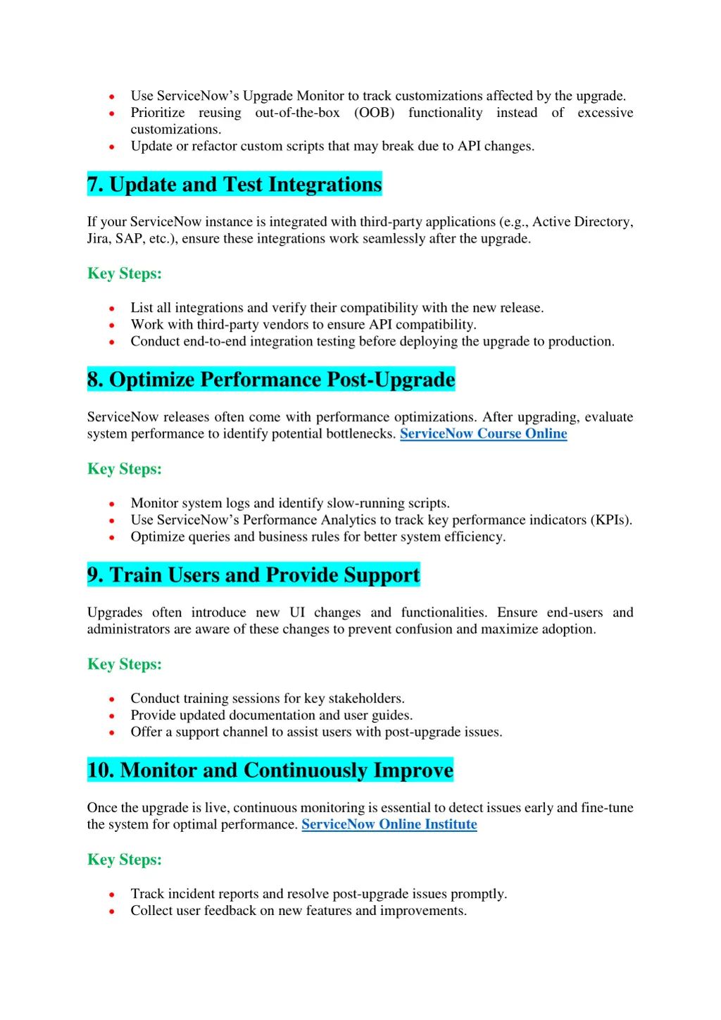 use servicenow s upgrade monitor to track