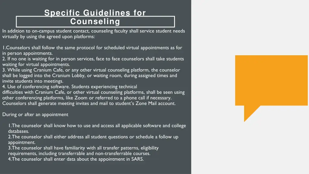 specific guidelines for counseling in addition